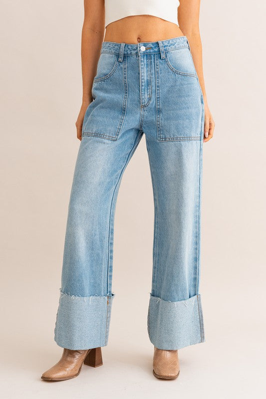 Cuffed High-Waisted Jeans