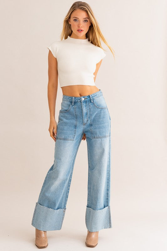 Cuffed High-Waisted Jeans