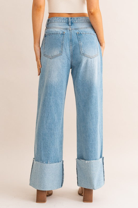 Cuffed High-Waisted Jeans