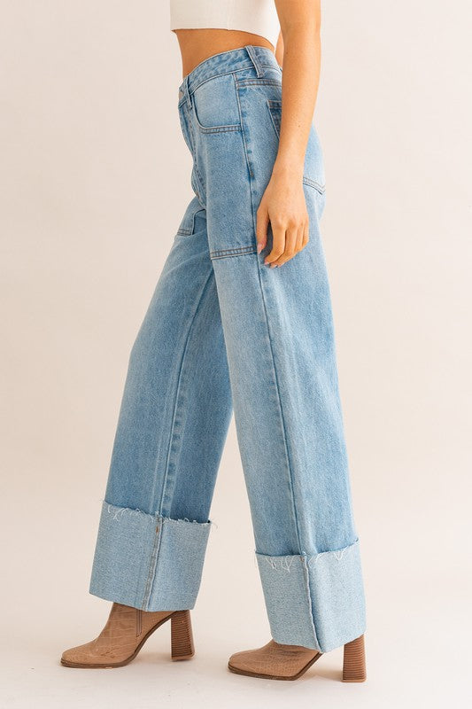 Cuffed High-Waisted Jeans