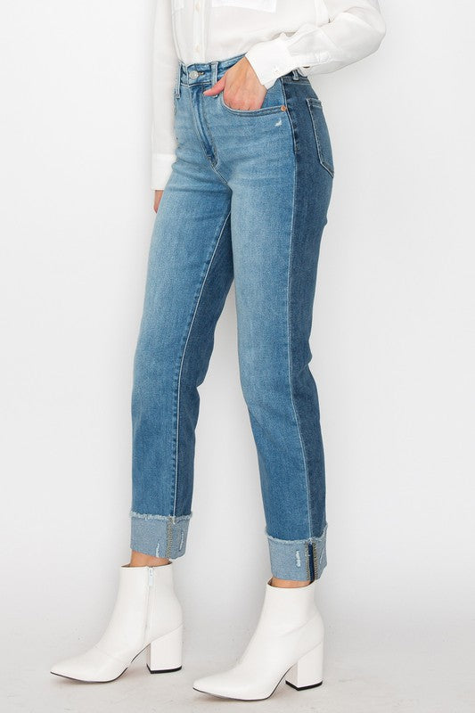 Lacy Two-Tone Jeans