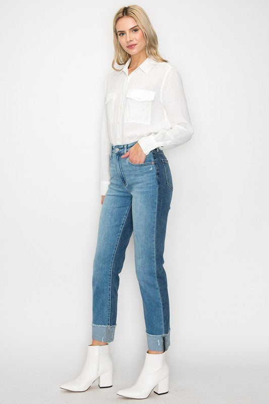 Lacy Two-Tone Jeans